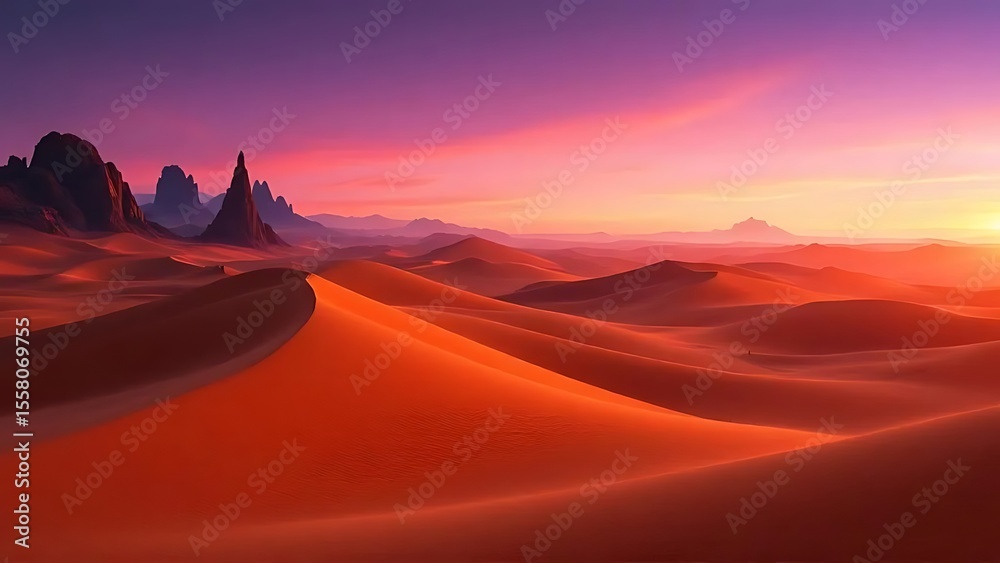 Naklejka premium Fiery Desert Dunes Under Twilight Sky sand mountains