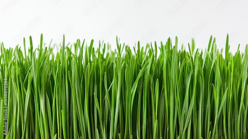 Fototapeta premium A close-up of a green, healthy wheatgrass plant on a white background.