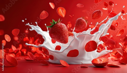 Strawberries in milk splash