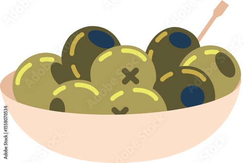 Green olives bowl vector illustration