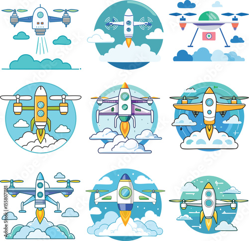 Futuristic Rocket-Shaped Unmanned Drone - Vector Illustration 