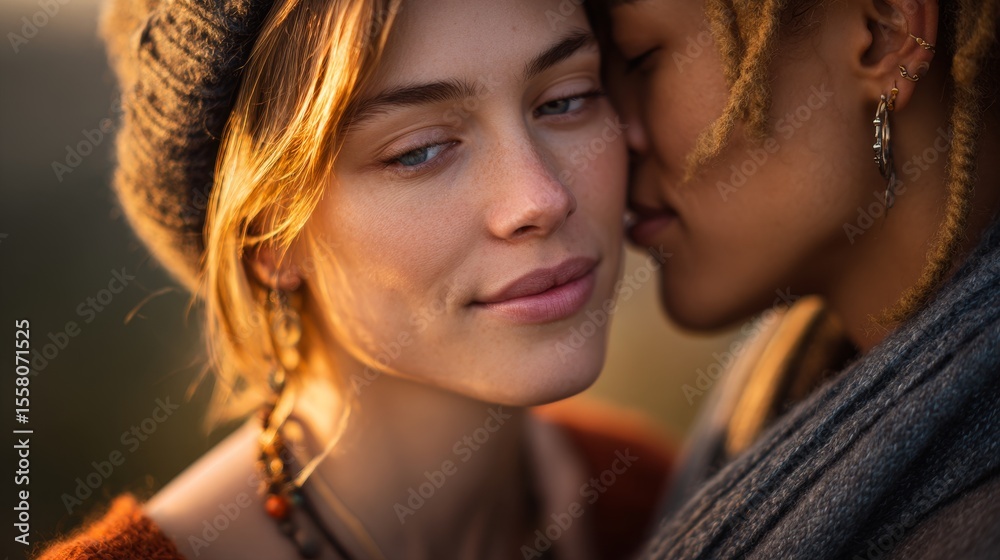 Obraz premium Transgender nonbinary couple embracing in nature emotional photography