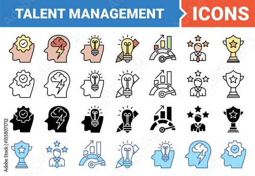 Talent management icon set with multiple style collection.