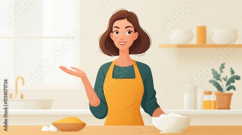 Step-by-step recipe demonstration by a woman in a cozy kitchen