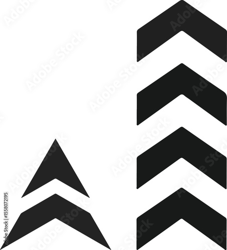 Upward pointing black chevron arrows on a clean white background symbolizing progress