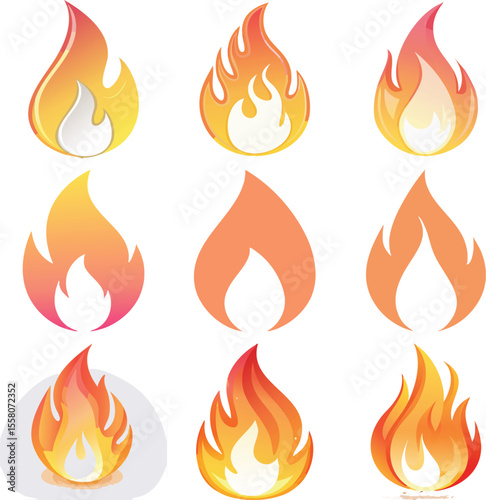 Glossy Fire Flame Icon in Orange and Yellow - Vector Illustration.
