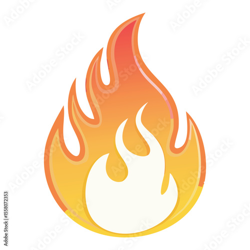 Vibrant Fire Flame Icon with Gloss Effect - Vector Illustration
