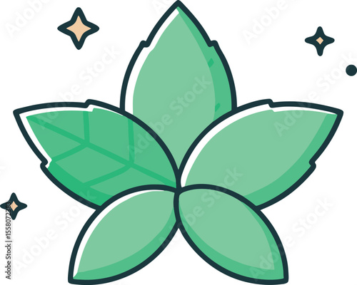 Green mint leaves with sparkles isolated on white background
