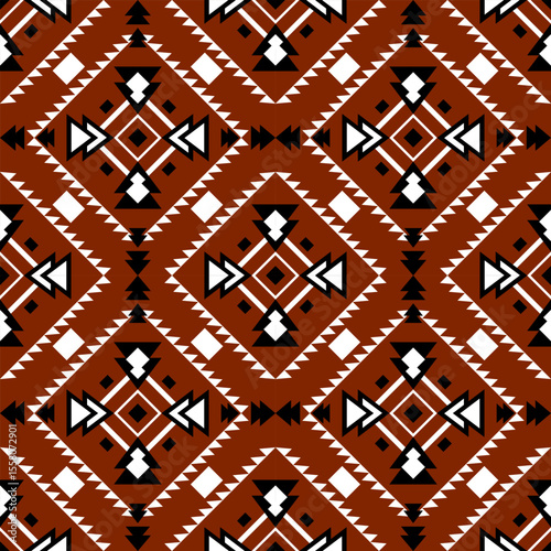 Native ethnic geometric pattern on a red background. Native fabric, tiles, rugs, shirts, wallpaper, wall