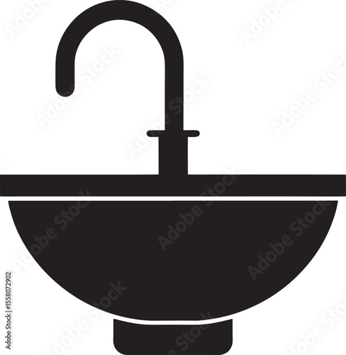 Simple black silhouette of a sink and faucet isolated on white background
