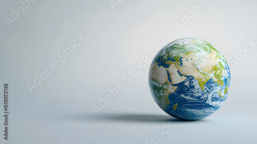Realistic globe floating against solid white background, showcasing continents and oceans vividly