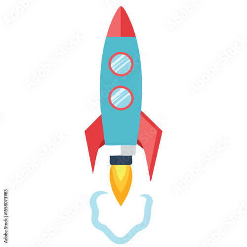 Vertical Red and Blue Rocket in Flight - Vector Art

