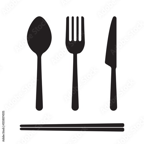 tableware, utensil, spoon, fork, knife and chopstick silhouette vector illustration elements. restaurant, food, cuisine theme.
