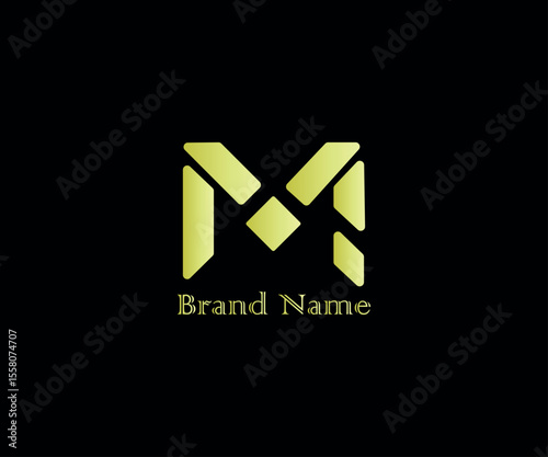 Gold yellow letter M logo with segmented block  on black background