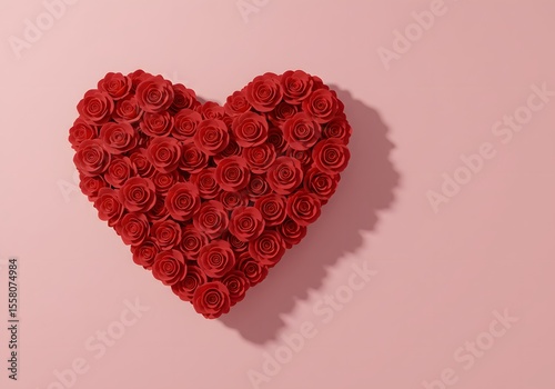 A Heart Shaped Bouquet of Red Roses on a Pink Background: Romantic Valentine's Day Gift