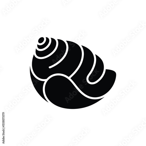 Stylized black and white silhouette of a seashell with swirling lines