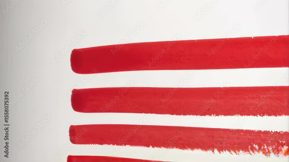 Abstract red paint strokes on a white canvas forming linear stripes, expressive brushwork, artistic texture background, creative element for design