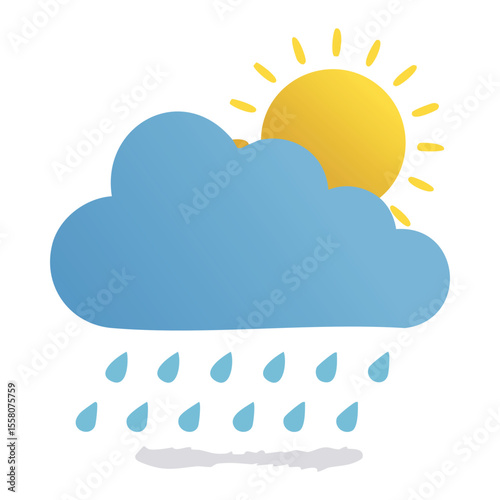 Mixed Weather Icon: Sun, Clouds, and Rain - Vector Illustration
