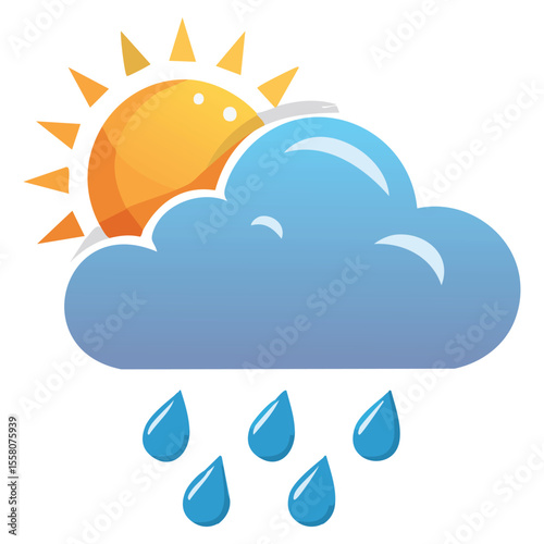 Partly Cloudy and Rainy Weather Icon - Vector Illustration
