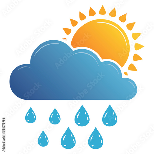 Weather Icon: Partly Cloudy and Rain - Vector Art
