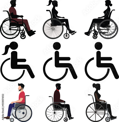 Silhouette of Person Sitting in Wheelchair - Vector Illustration.