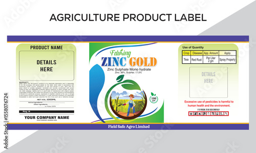 Organic Fertilizer Label Design Template – Editable Vector for Packaging, Agriculture Pesticide product label Design.