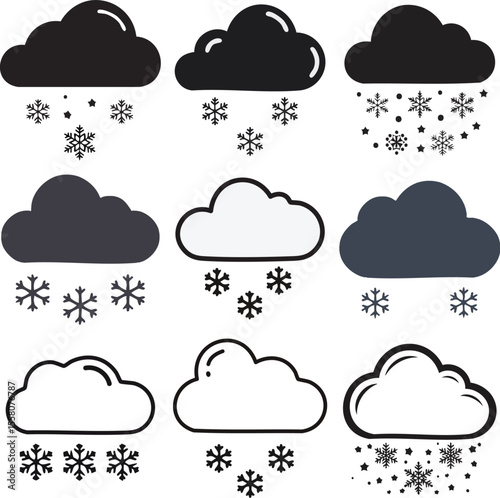 Snowfall Weather Icon with Cloud and Snowflakes - Vector Illustration.