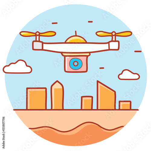 Flying Drone with Camera in the Air - Vector Style

