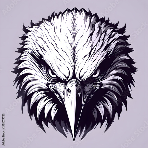 Intense Monochrome Eagle Head Detailed Feather Texture Aggressive Pose.