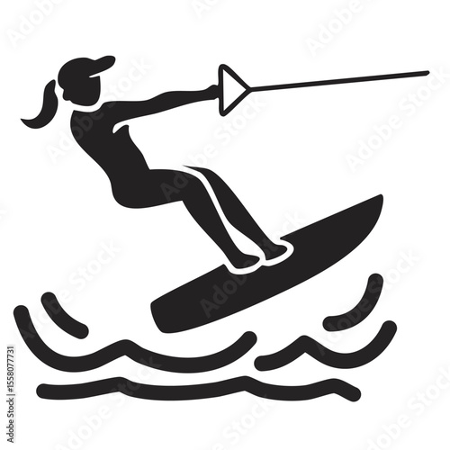 Action Wakeboarder with Speedboat - Silhouette Style
