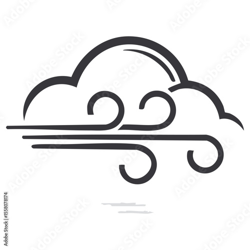 Stormy Sky Icon with Cloud and Gusting Wind - Vector Art
