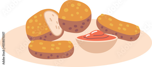 Cheese balls and sauce vector illustration