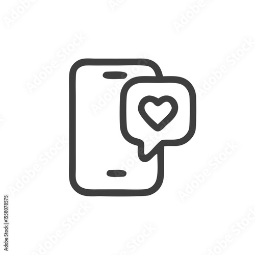 Social media icon smartphone displays a heartshaped notification signifying online popularity. Perfect for social media marketing visuals and digital communication concepts.