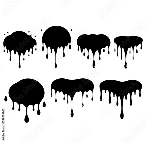 Dripping stain silhouette drip oil black melting vector