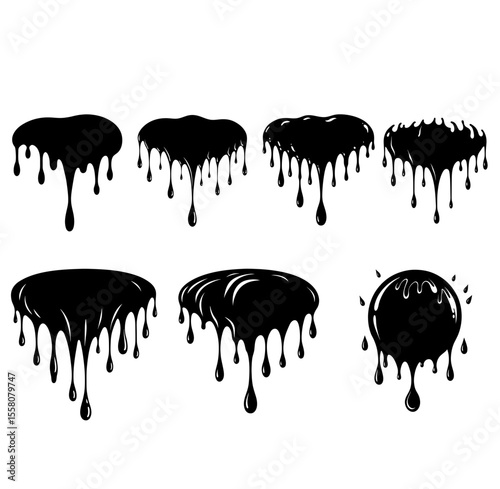 Dripping stain silhouette drip oil black melting vector