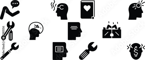 Mental Health Awareness Vector Illustration A Collection of Icons Representing Mental Wellness and Support