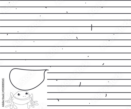 Texture in the form of a line sheet and a cartoon silly frog with a speech bubble or place for a note.