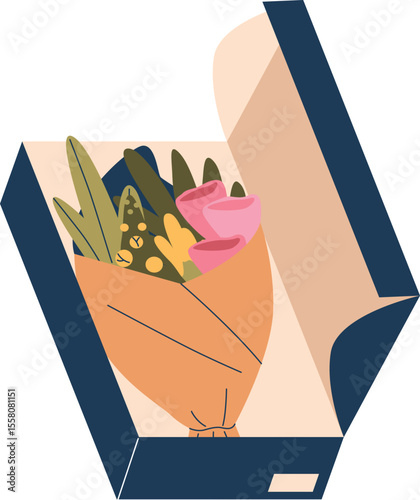 Flower bouquet in delivery box