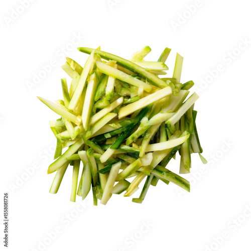 Freshly julienned zucchini, vibrant green vegetable strips, healthy food ingredient