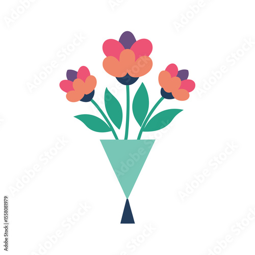 Flat color style and minimalist of a bouquet of flowers Vector illustration