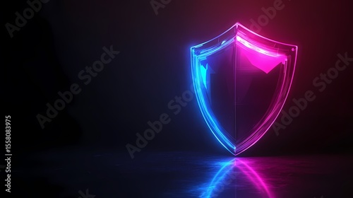 Neon Shield Cyber Security  Protection Concept isolated on transparent background
