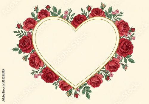 Romantic Red Roses Heart Frame Design Valentines Day Card Template