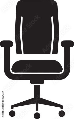 Black silhouette of an office chair with wheels isolated on white background