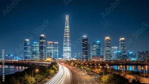 Wallpaper Mural Cityscape at Night Time Lapse of Traffic Flowing in Urban Area Torontodigital.ca