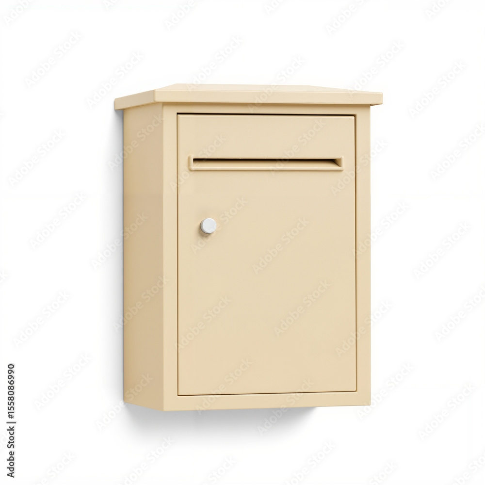 Wall mounted mailbox in beige color against white background Wall mounted mailbox in beige color against white background