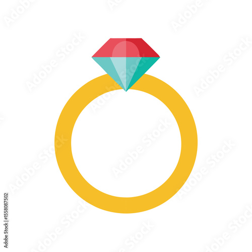 Diamond ring in clean flat color style for wedding or engagement themes Vector illustration