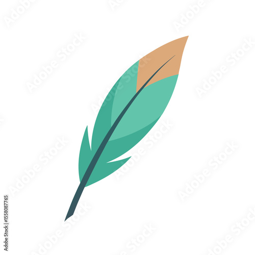 Floating feather in minimalist flat color design for soft and light themes Vector illustration