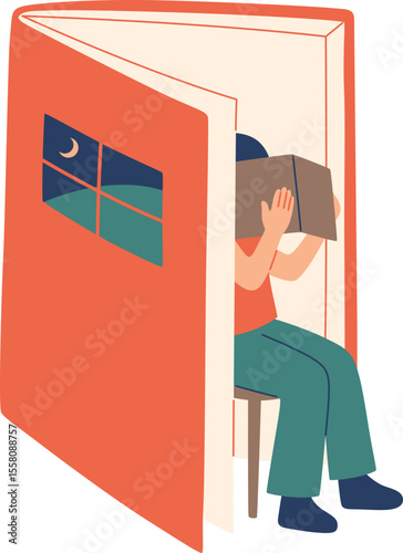 Child Imagining Worlds Behind an Open Book

