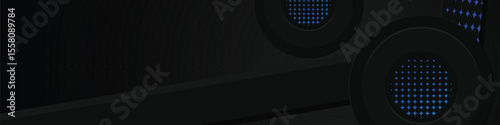 Abstract dark horizontal banner background with gradient blue shape element design