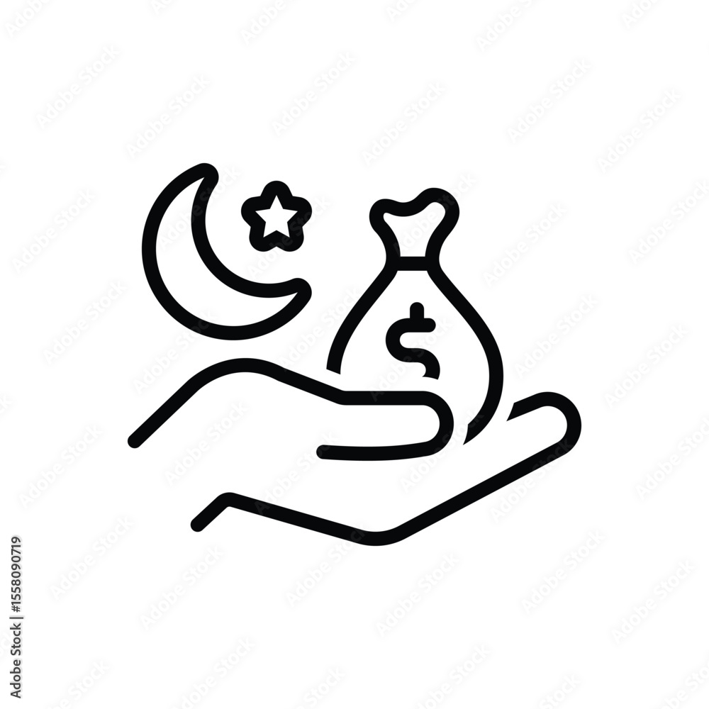Fototapeta premium Black line icon for zakat
